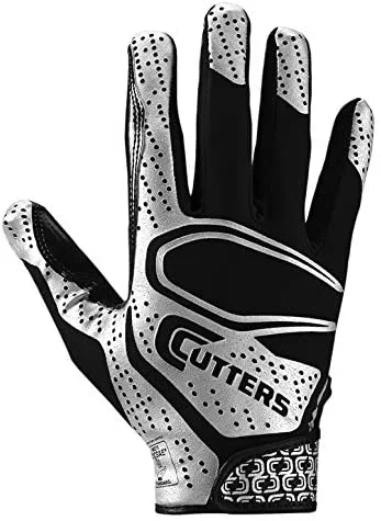 New Cutters Boy’s Large Football Gloves with Grip Black/Silver