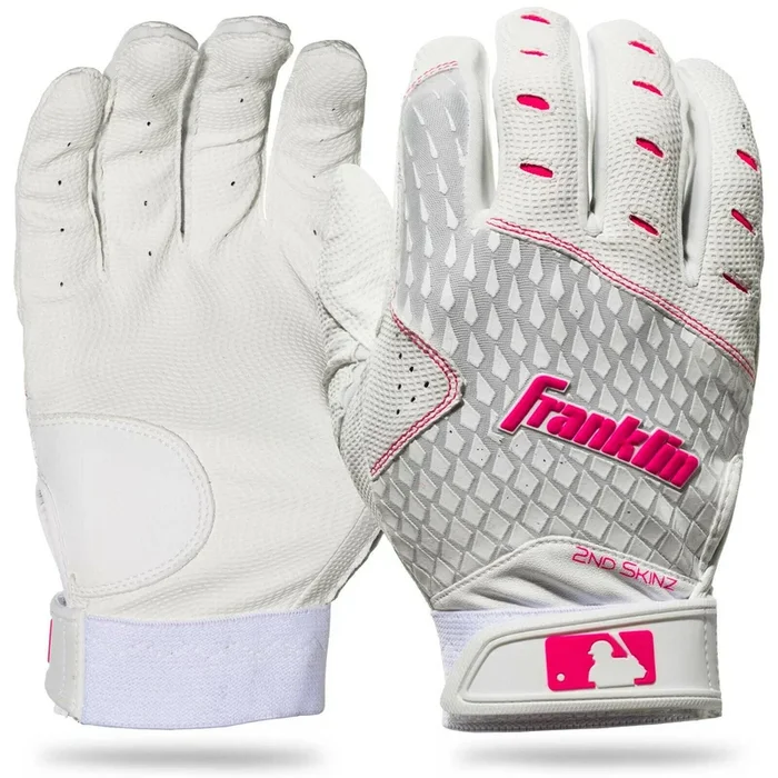 New Franklin Fast Pitch 2nd-Skinz Batting Gloves White/Pink Women’s Large