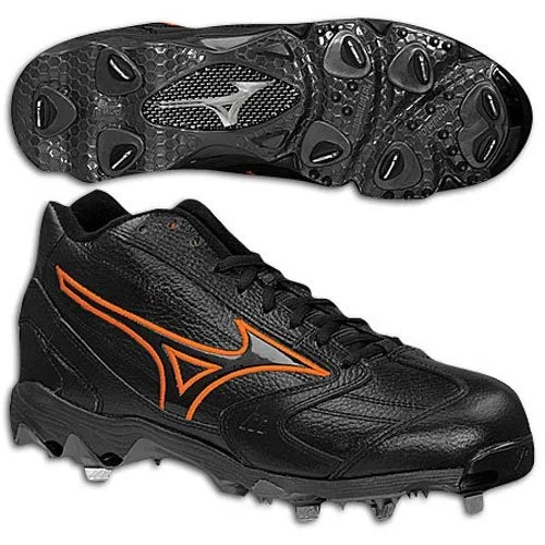 New Mizuno Classic G4 Mid 320223 Mens 9.5 Baseball Metal Cleats Black/Orange