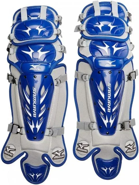 New Mizuno Samurai Shin Guards 380200 14.5″ Youth Catchers Royal/Grey