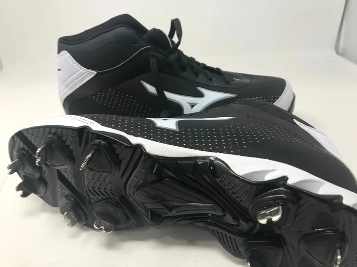 New Mizuno Vapor Elite 7 Mid 320442 Mens Size 8.5 Black/White Metal Cleats