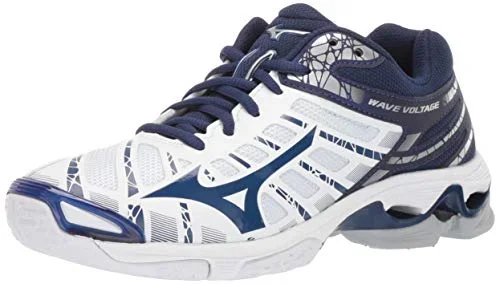 New Mizuno Women 7.5 Wave Voltage Indoor Court Volleyball Shoe Navy/White/Silvr