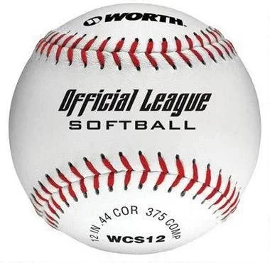 New Other Worth WCS12 12-Inch Official Softball League Stamped Wht/Rd Softball 1/2 DZ (6)