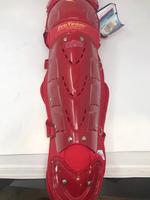New Pro Team LG1216DPRO Catchers Leg Guards ages 12-16 Red/Gold 16 Inch