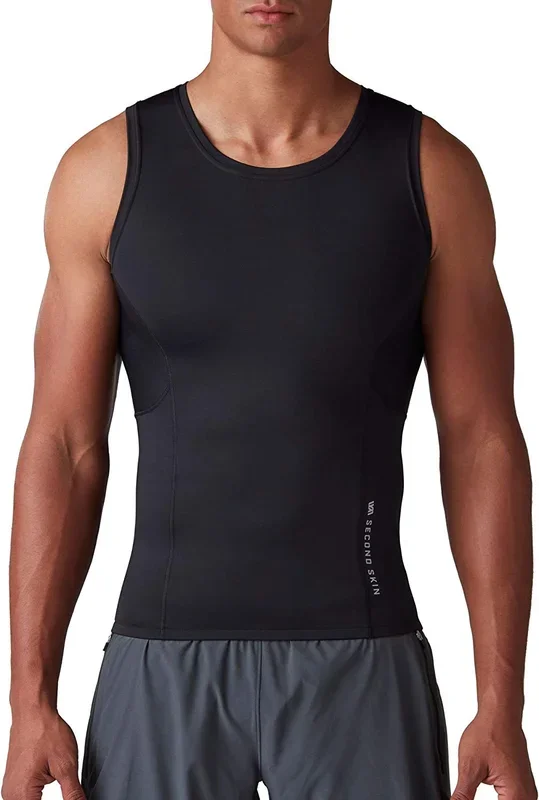 New SECOND SKIN Men’s QUATROFLX Sleeveless Compression Top Black X-Large