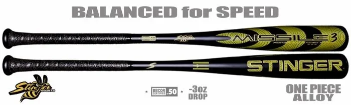 New Stinger MISSILE 3 2-5/8″ BBCOR Bat -3oz (2022) Black/Green