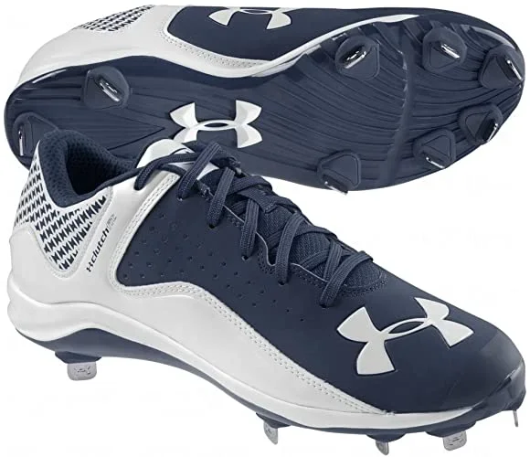 New Under Armour Men’s 10.5 Yard Low ST Navy/White Baseball Metal Cleats