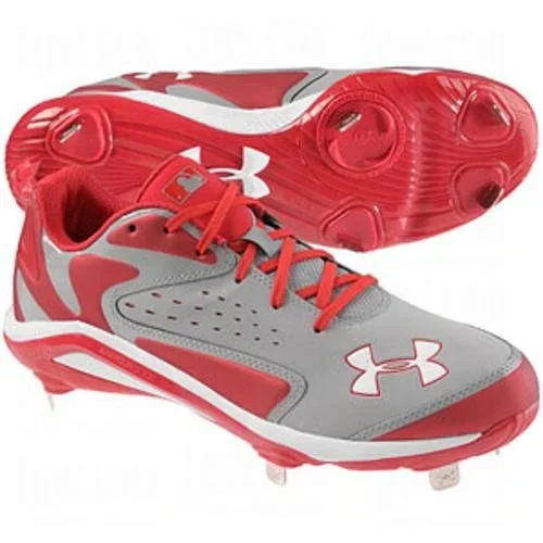 New Under Armour Men’s 13.5 Yard Low ST Baseball Gray/Red Baseball Metal Cleats