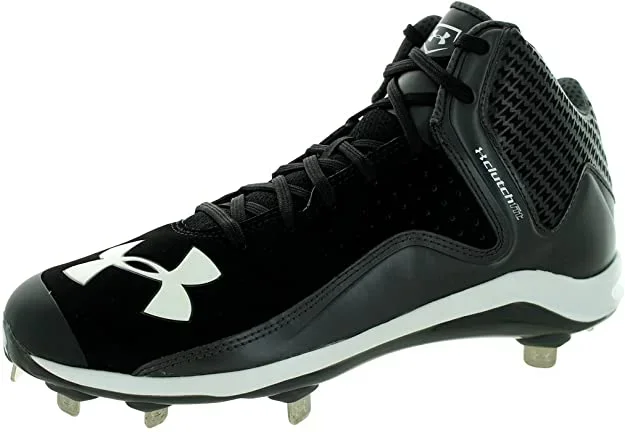 New Under Armour Men’s 9 Yard Mid ST Black/White Baseball Metal Cleats