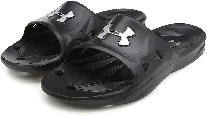 New Under Armour Men’s Locker III Slide Sandal Black/Silver Size 15