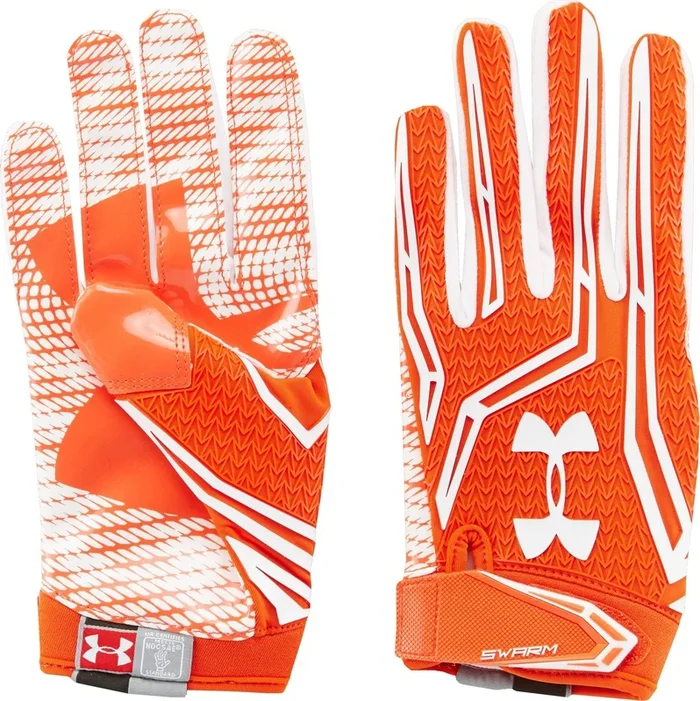 New Under Armour Men’s XL Swarm II Football Gloves Orange/White ClutchFit
