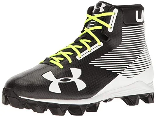 New Under Armour Mid RM Junior Football Cleats Blk/Wht Youth 1