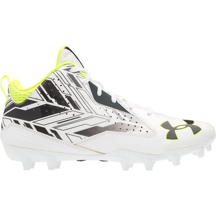 New Under Armour UA Ripshot Mid MC Sz Men 13 White/Gray Molded Lacrosse Cleat
