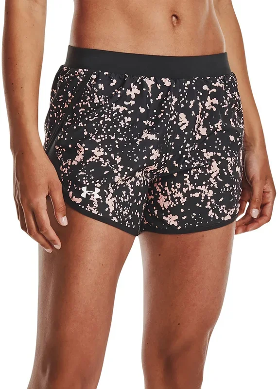 New Under Armour Women’s Fly by 2.0 Printed Running Shorts Medium Black/Pink