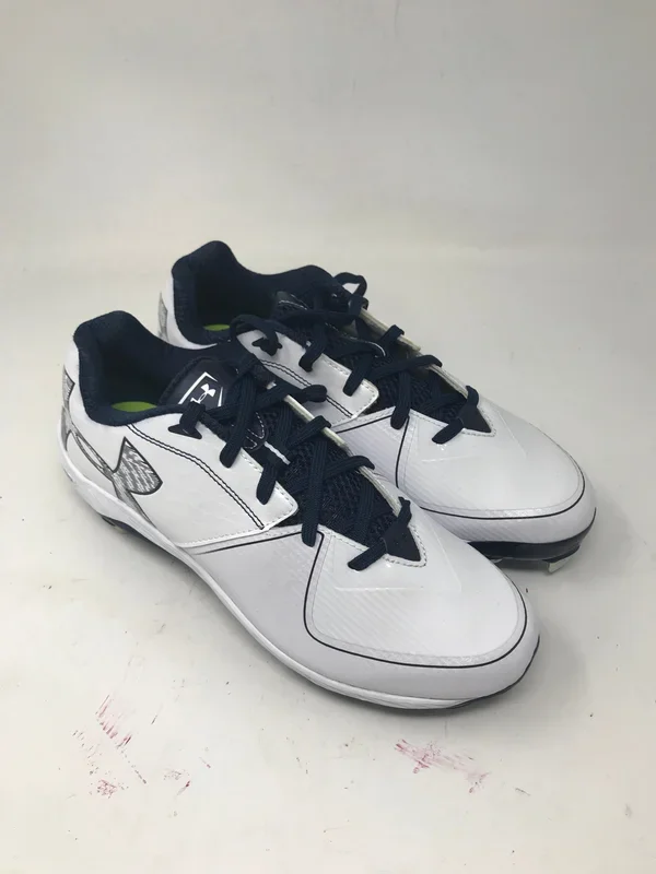 New Under Armour Women’s Glyde RM Baseball Shoe Wht/Nvy Size 10.5