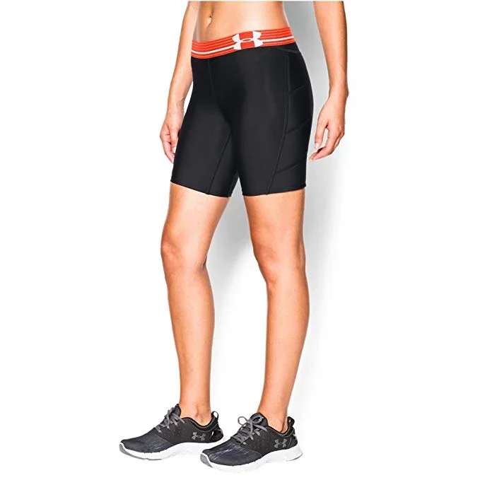 New Under Armour Women’s Strike Zone Slider Softball Shorts Black/Orange Large