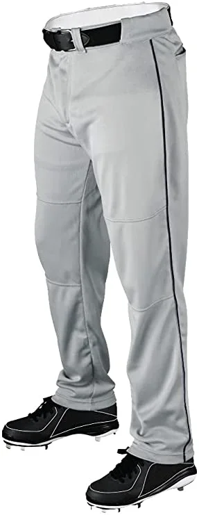 New Wilson Adult Classic Piped Polyester Warp Knit Baseball Pant Gray/Navy Med