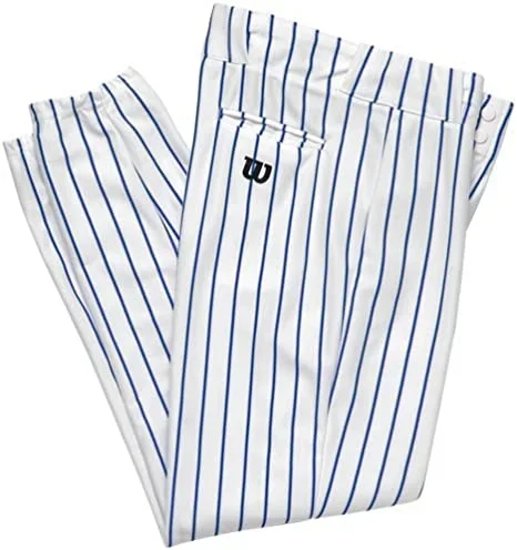 New Wilson Adult Poly Warp Knit Woven Pinstripe Baseball Pant White/Royal Small
