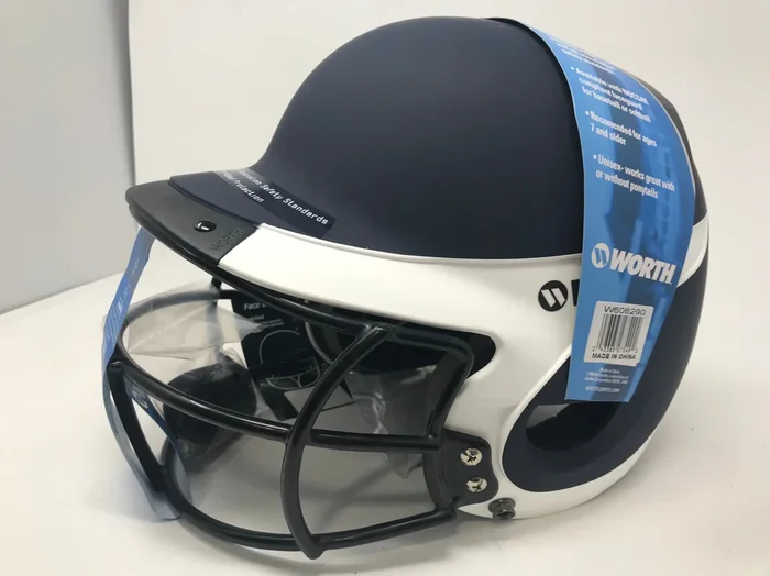 New Worth W606290 WLBH Two-Tone Batting Helmet w/ Facemask Navy/White/Black