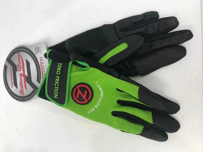 New Zero Friction Varsity Performance Baseball Batting Gloves Pair OSFA Lm/Blk