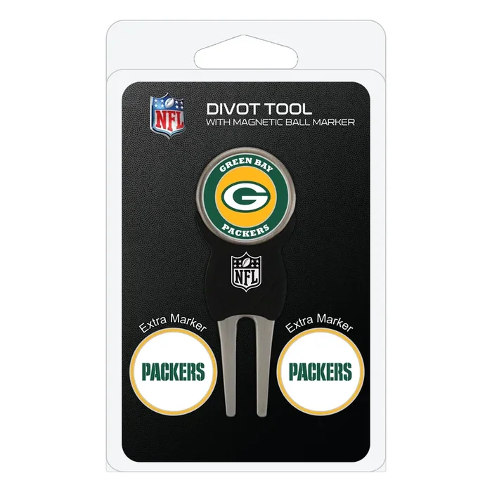 NFL Adult-Unisex Divot Repair Tool with 3 Double-Sided Removable Magnetic Golf Ball Marker (Green Bay Packers)