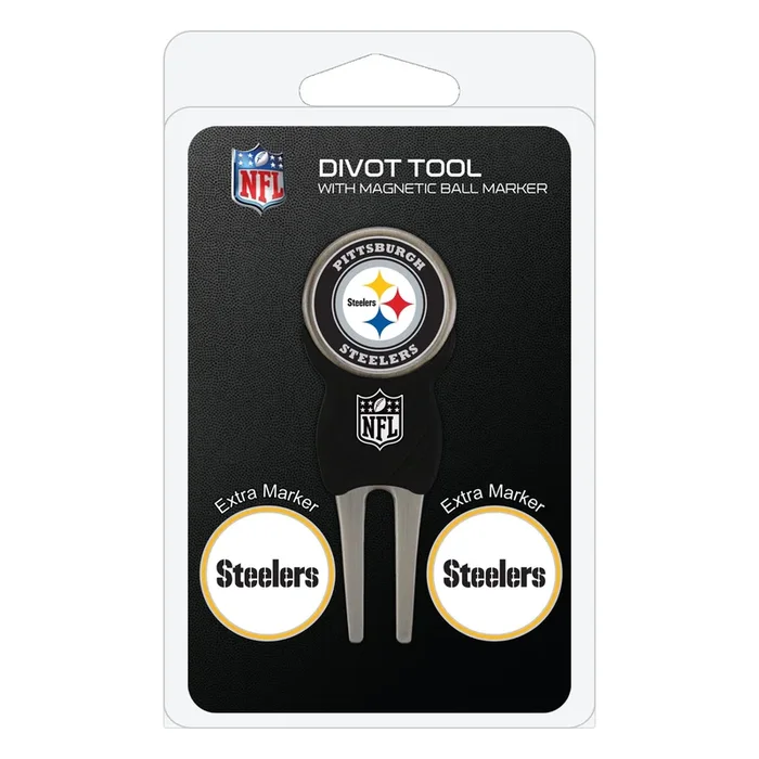 NFL Adult-Unisex Divot Repair Tool with 3 Double-Sided Removable Magnetic Golf Ball Marker (Pittsburgh Steelers)
