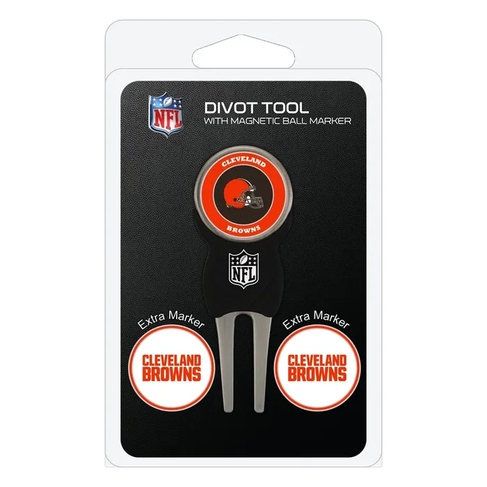 NFL Adult-Unisex Divot Repair Tool with 3 Double-Sided Removable Magnetic Golf Ball Marker (Cleveland Browns)