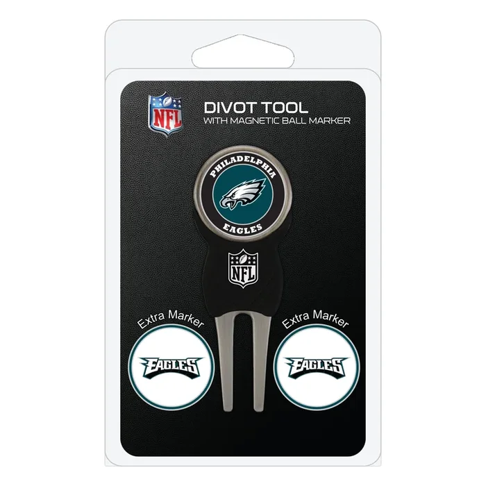 NFL Adult-Unisex Divot Repair Tool with 3 Double-Sided Removable Magnetic Golf Ball Marker (Philadelphia Eagles)