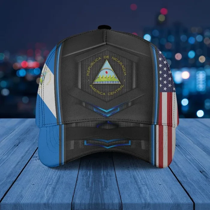 Nicaragua Coat Of Arms & American Flag Unisex Cap – Fanshubus.com