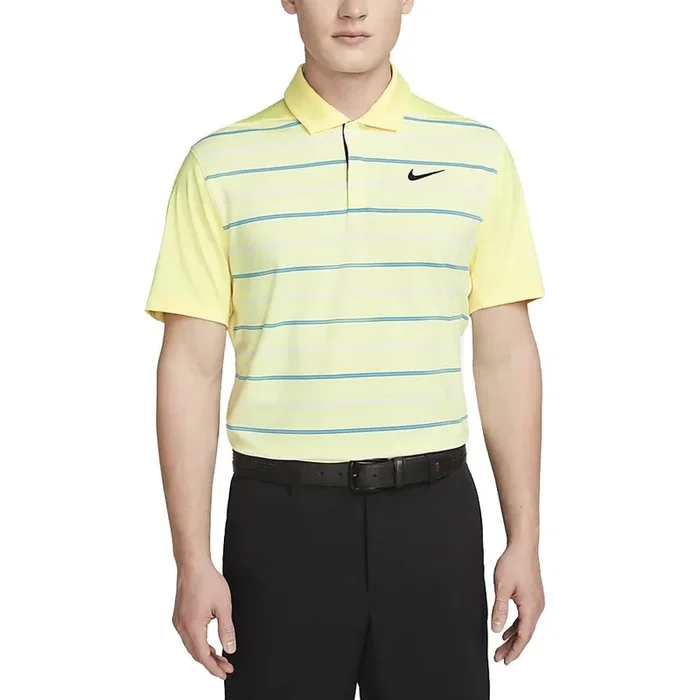 Nike Dri-FIT Tiger Woods Striped Golf Polo Citron Tint/White/Baltic Blue – SS23 Men