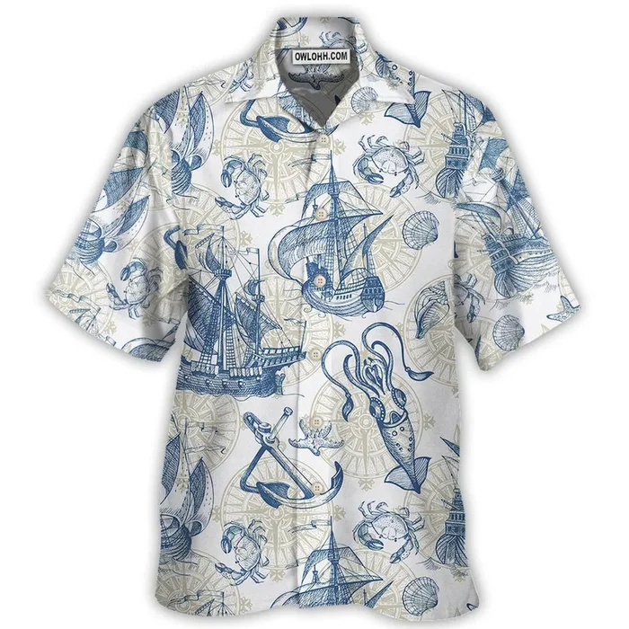 Ocean Life Vintage Sailboat Sea Monster Geographical Maps – Hawaiian Shirt – Fanshubus – Fanshubus.com