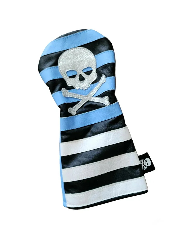 One-Of-A-Kind! The Metallic Silver Skull & Bones Rugby Stripe Driver Headcover
