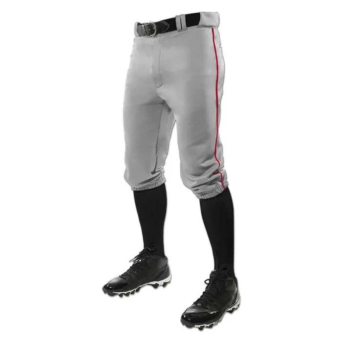 Open Box Champro Triple Crown Knicker Style Youth Baseball Pants with Side Piping/Braid-Medium-Grey-Scarlet Pipe