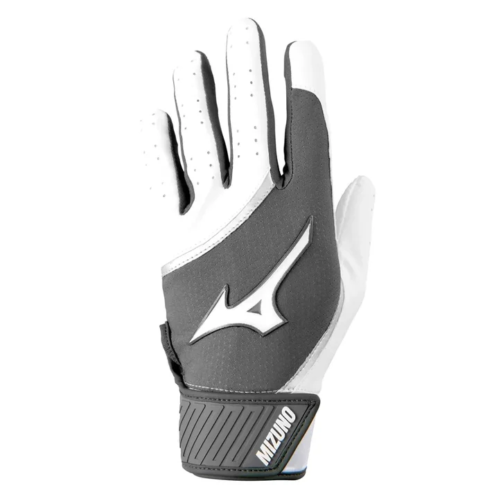 Open Box Mizuno MVP Adult Baseball Batting Glove – White/Grey – Large