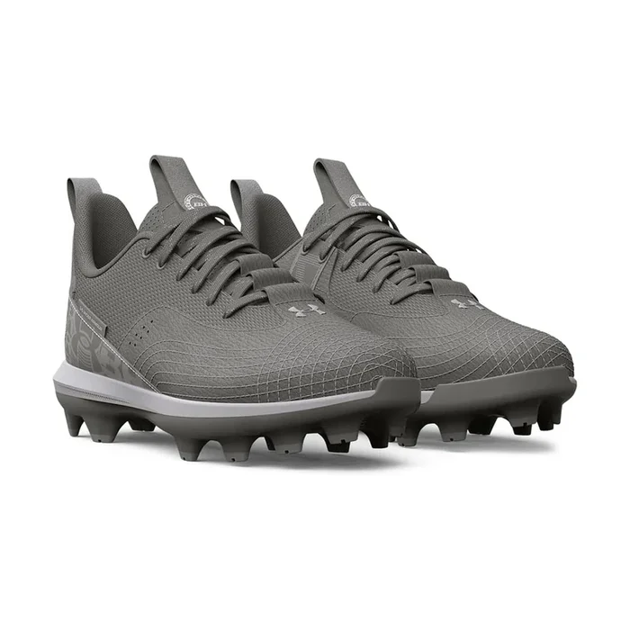 Open Box Under Armour Boy’s UA Harper 7 Low Jr. TPU Bb. Cleats – Gray/White – 5
