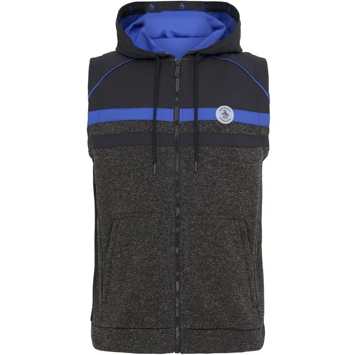 Original Penguin Full Zip Heritage Mixed Media Hoodie Gilet – Dark Caviar Heather