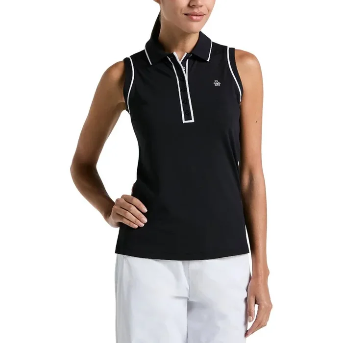 Original Penguin Sleeveless Waist Length Sweater Golf Polo Black Iris – SP25 Women