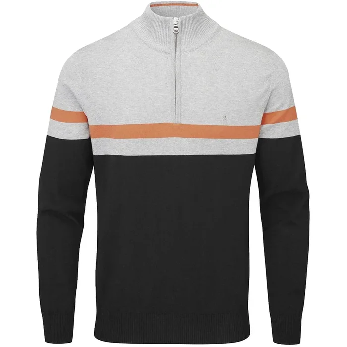 Oscar Jacobson Windsor Pin Knit 1/2 Zip Sweater – Black/Light Grey