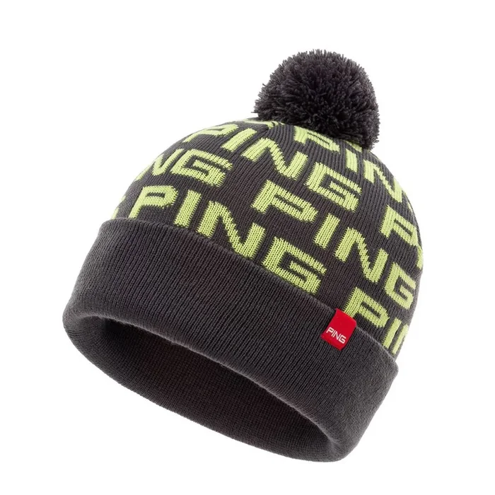 Ping Logo Bobble Hat – Grey/Green
