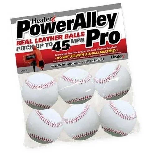 PowerAlley Pro Leather Pitching Machine Baseballs – 6 Pack