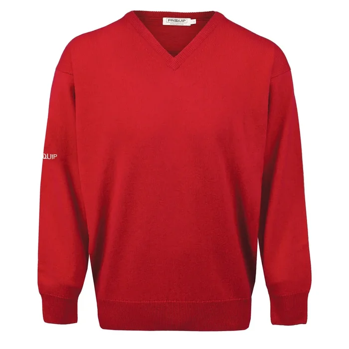ProQuip Lambswool Water Repellent V Neck Golf Sweater – Autumn Red