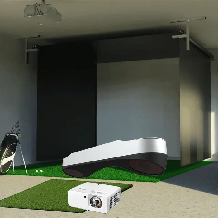 ProTee VX SportScreen Vanish Retractable Golf Studio Complete Package | Home Golf Simulator Studio with Impact Screen, Enclosure, Hitting Mat, Putting Turf & Projector