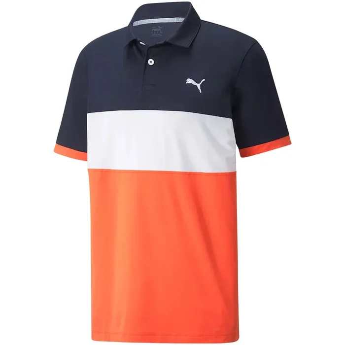 Puma Cloudspun Highway Polo Shirt – Navy Blazer/Hot Coral