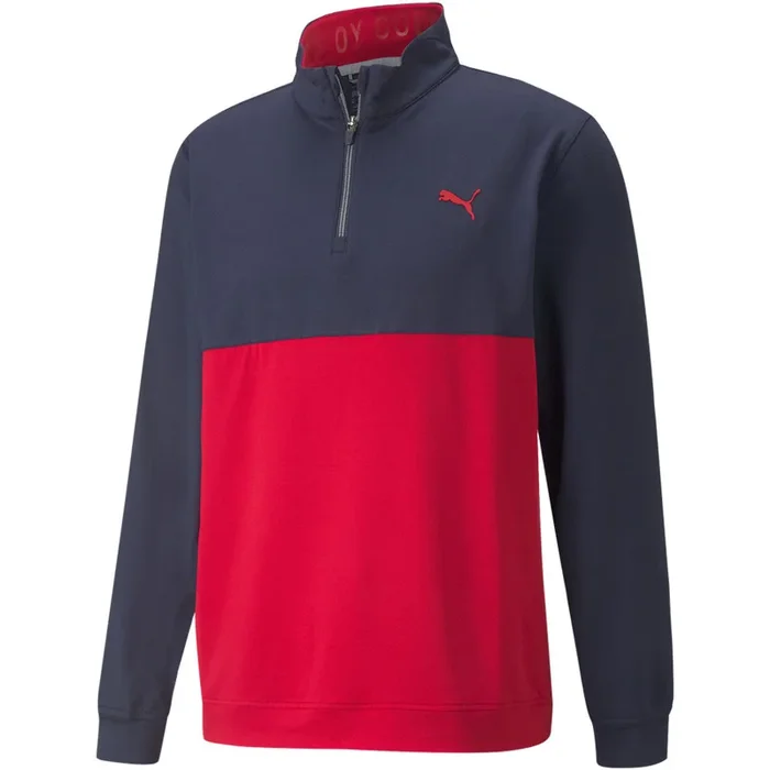 Puma Gamer Colour Block 1/4 Zip Pullover – Navy Blazer/Ski Patrol