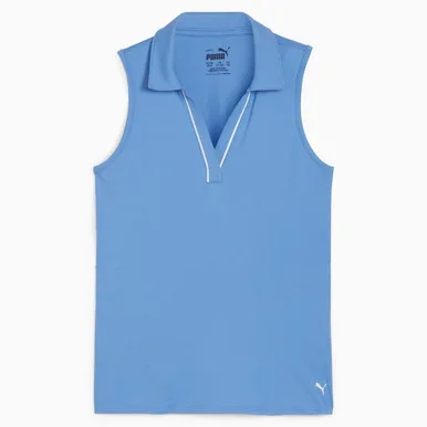 Puma Piped Girls Sleeveless Golf Polo Blue Skies