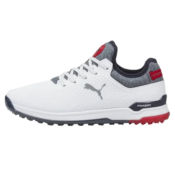 PUMA PROADAPT Alphacat Spikeless Golf Shoes White/Navy Blazer/High Risk Red – 23 Men