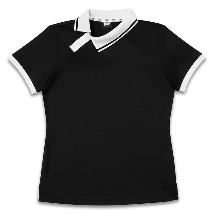 PXG Asymmetrical Snap Collar Golf Polo Black – SS25 Women