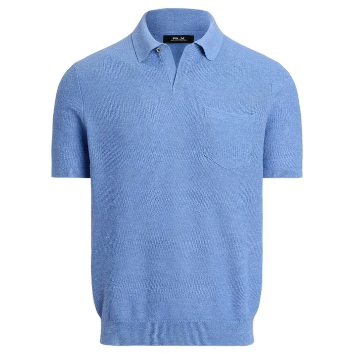Ralph Lauren Cotton Coolmax Sweater Pocket Golf Polo Washed Chambray Heather – SP25 Men