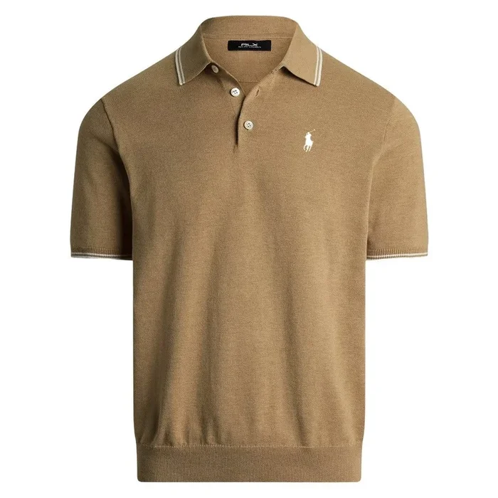 Ralph Lauren Performance Cotton-Blend Coolmax Sweater Golf Polo Camel Melange – SP25 Men