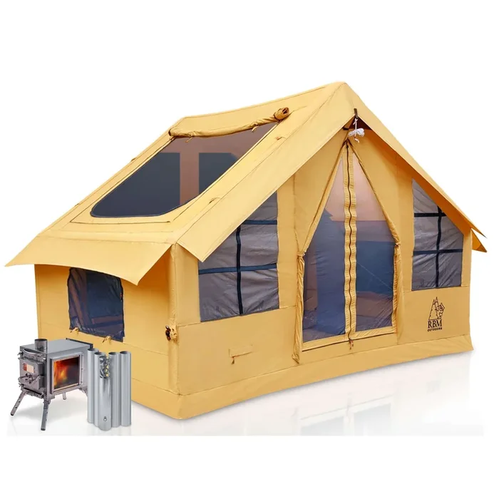 RBM Panda Medium Sunny Beige + Stove Caminus S – Inflatable Tents for Camping with Stove